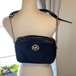 Michael Kors Black Pebbled Leather Crossbody Bag with Gold Hardware